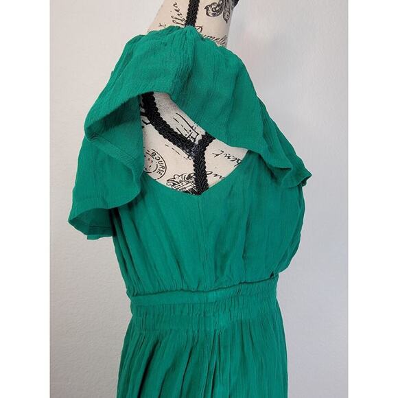 Tommy Bahama Midi Dress XS Layered Off Shoulders Green Cottagecore Bohemian - Picture 7 of 14